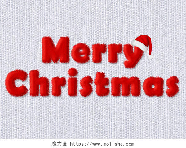红色毛绒字卡通立体伪3D艺术字圣诞节圣诞快乐英文